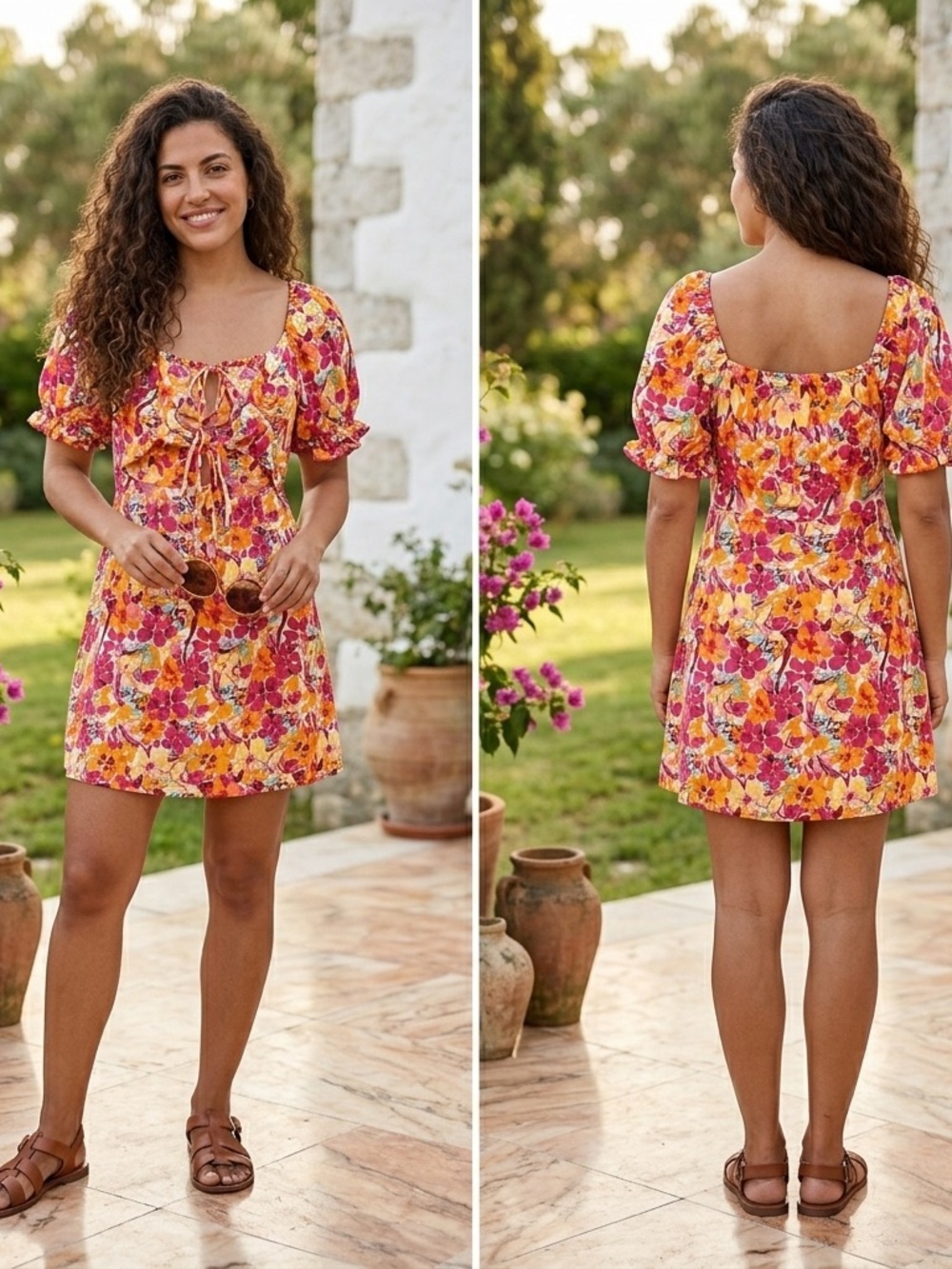 NWT SHEIN VCAY mini dress with Flirty Open Front With ties . LARGE NEW WITH TAGS